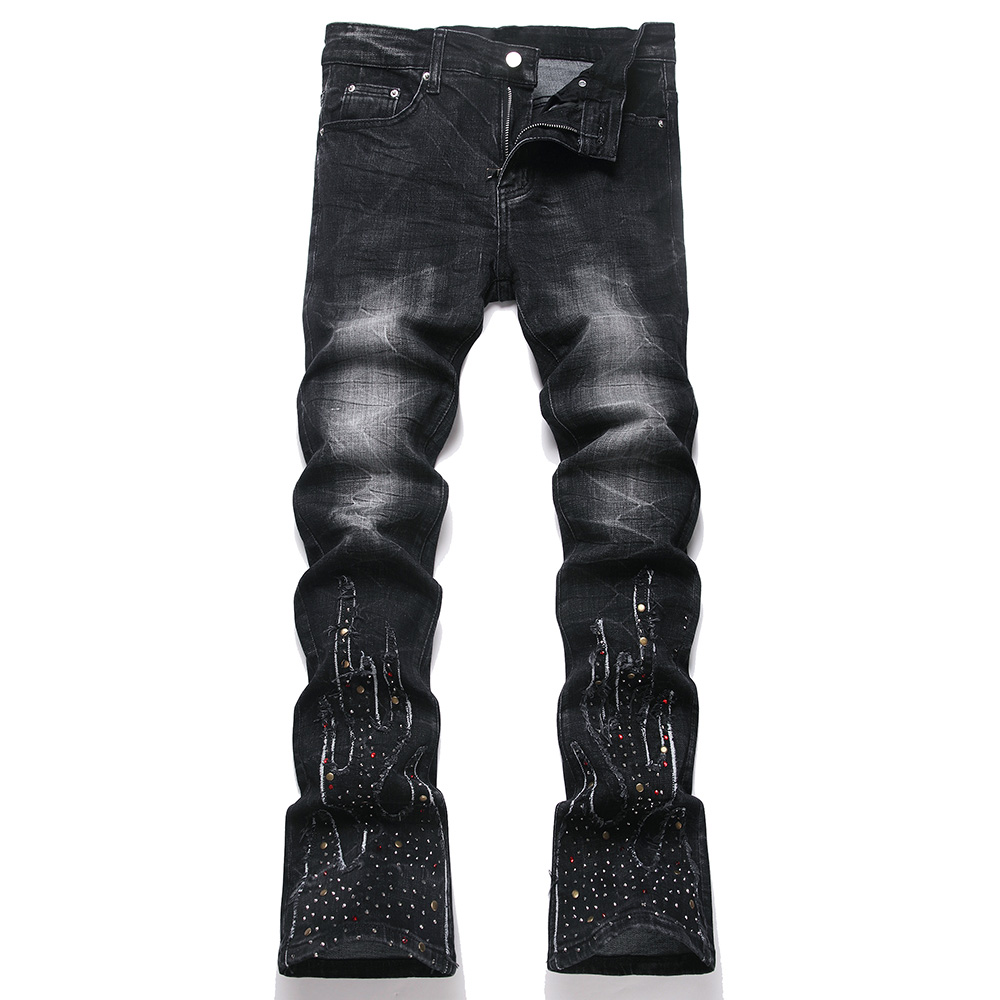 Men Shoes Jeans - Men Crystal Rivet Stretch Denim Jeans