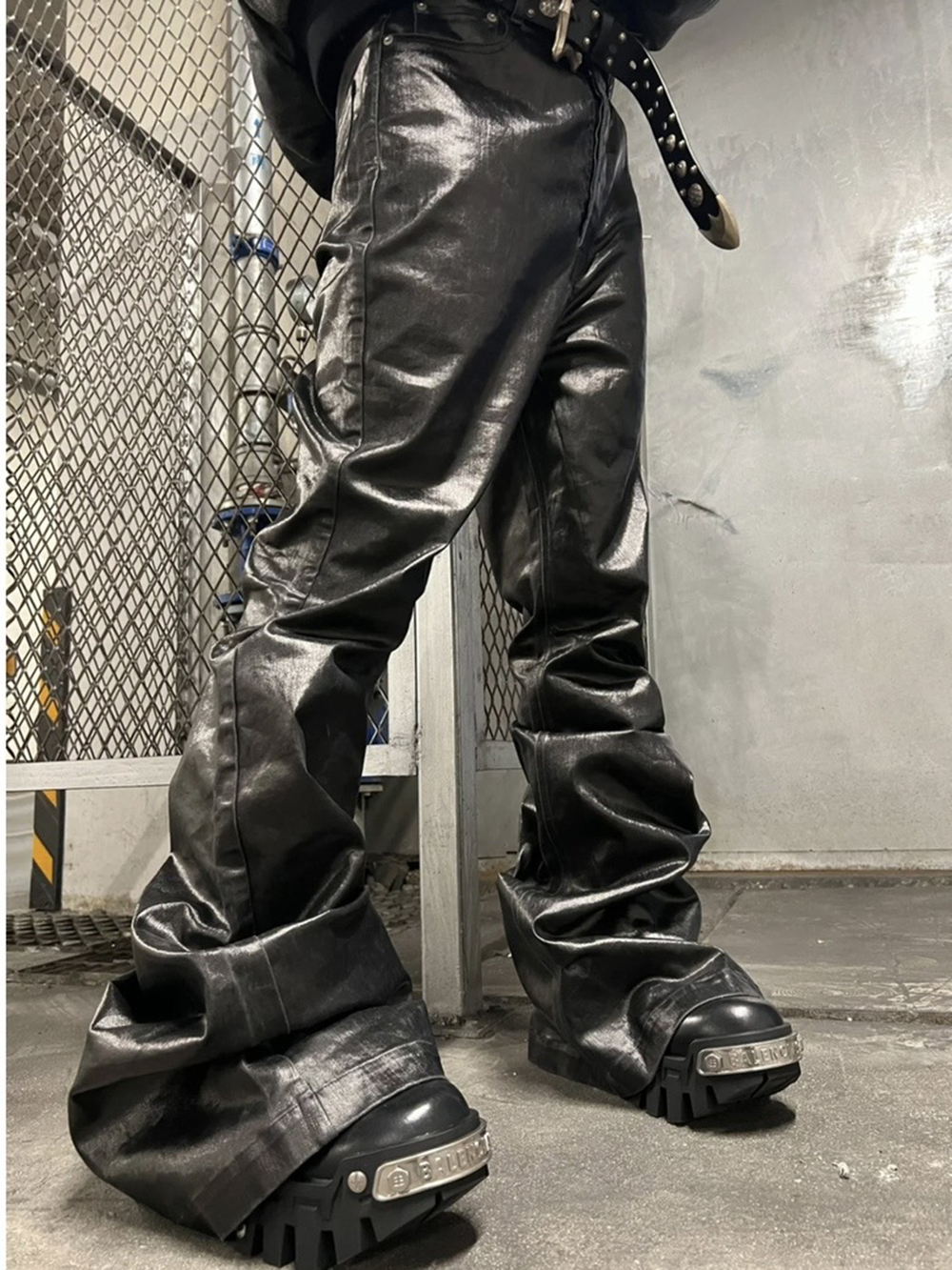 Men Shoes Jeans - High Street Wide Leg Glossy Pu