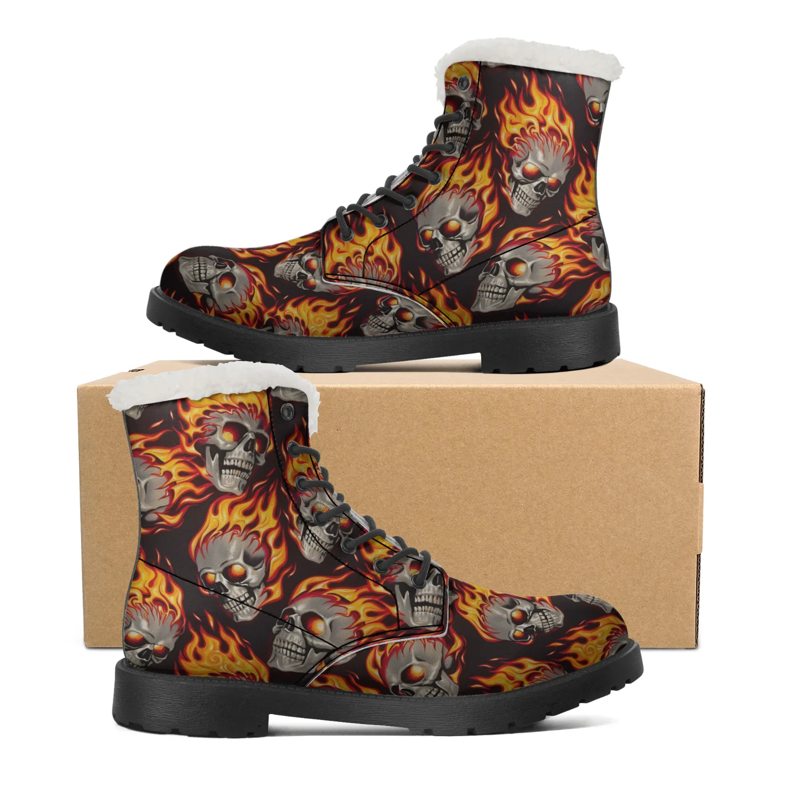 Fire Skull Patterns Snow Boots - Men Shoes Eu To Us Size recension och pris