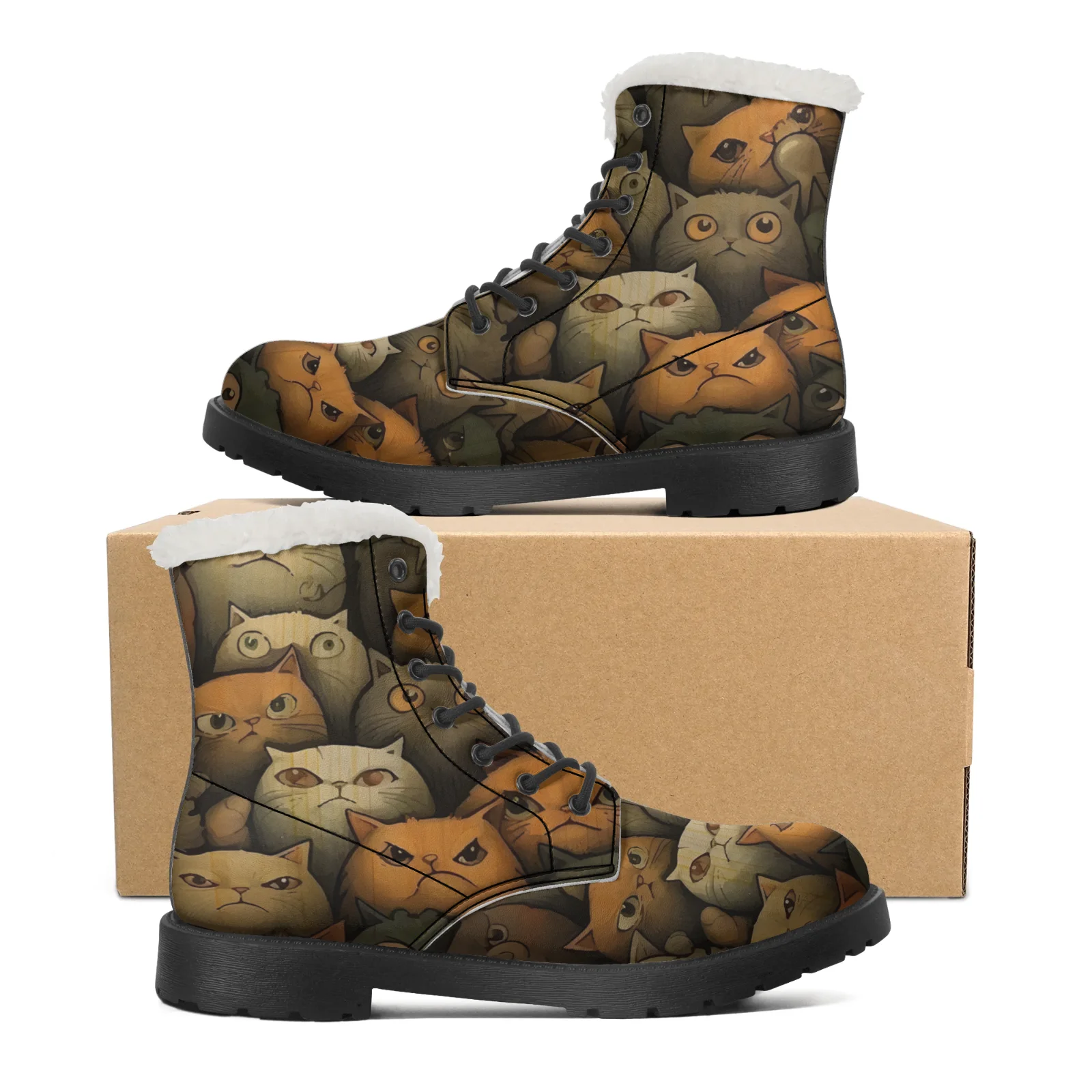 Cute Cats Prints Plush Snow Bo - Men Shoes Eu To Us Size recension och pris